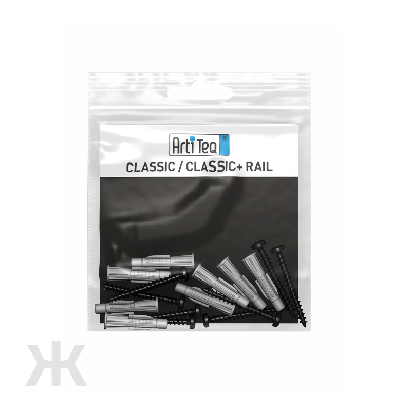 Dette Monterings Kit passer til vores Classic Black Galleriskinne 200 cm. Dette sæt indeholder en manual som beskriver hvordan du monterer skinnen.<br><br>Installations sættet består af følgende:<br>8 Rawlplugs<br>8 Skruer<br>1 Installations guide